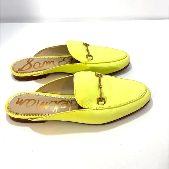 Sam Edelman Yellow Leather Slip-On Loafers With Gold Bit Detail Size 9.5 - Picture 2 of 6